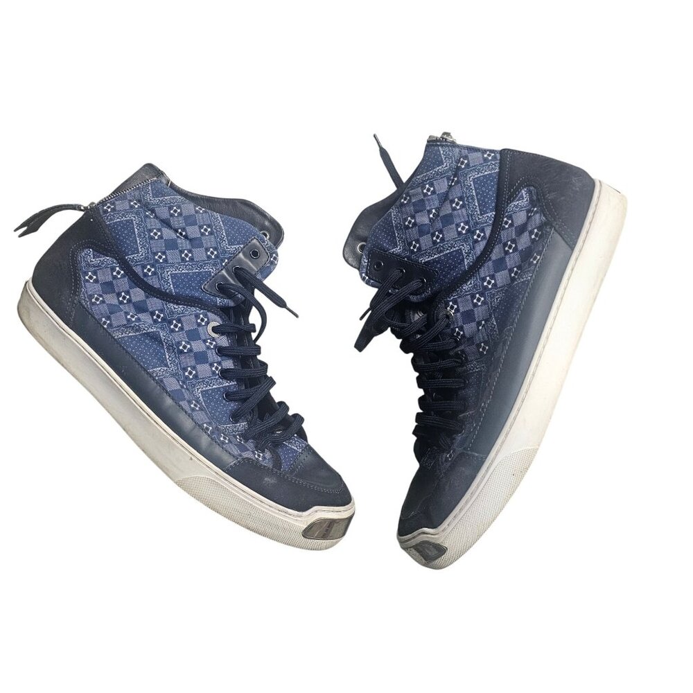 Louis Vuitton On The Road Blue Monogram Bandana High-Top Sneakers Men's Size 11 - Picture 2 of 11